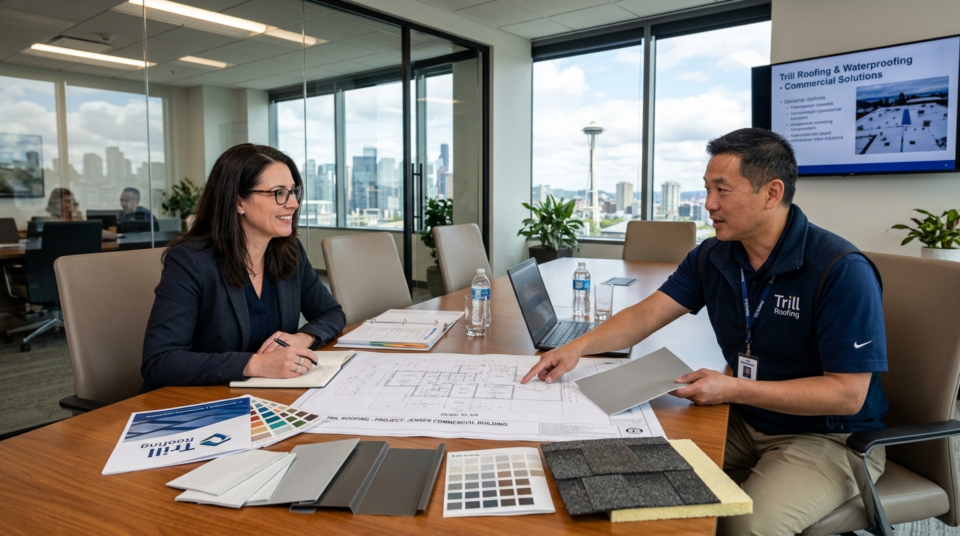 Commercial roofing consultation meeting