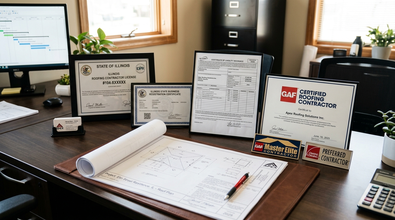 Illinois roofing contractor credentials and insurance certificate documents