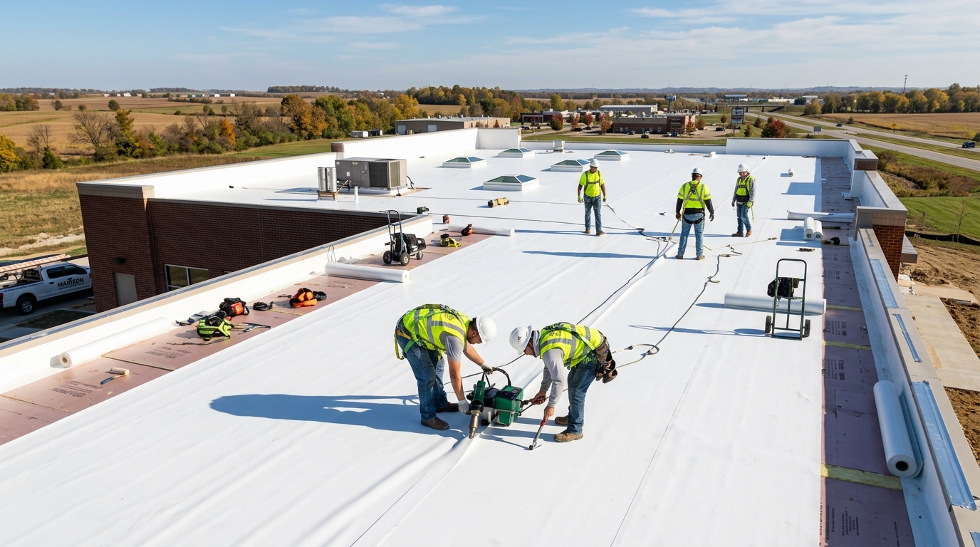 TPO roofing system on commercial building in Madison County IL