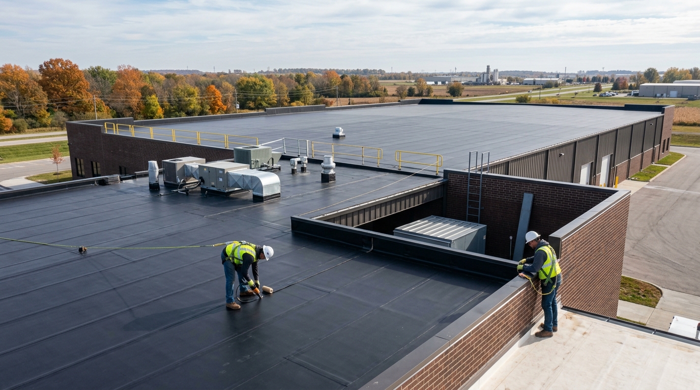 EPDM rubber roofing on commercial building in Madison County IL